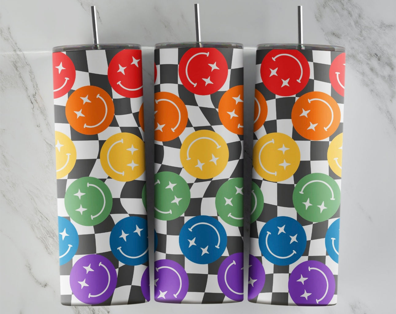 RAINBOW SMILEY CHECKER TUMBLER CUP