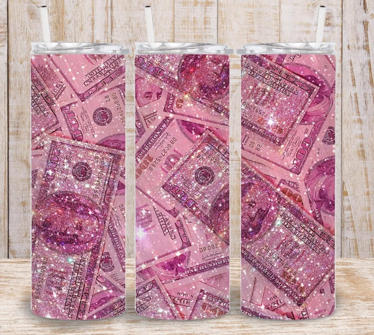 PINK GLITTER MONEY TUMBLER CUP