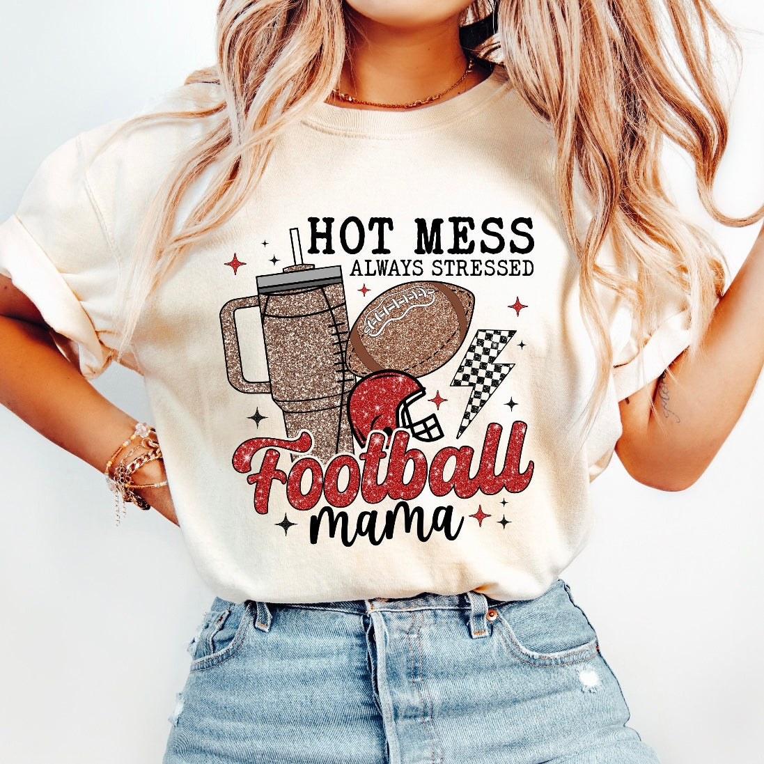 HOT MESS FOOTBALL MAMA CREW OR TEE