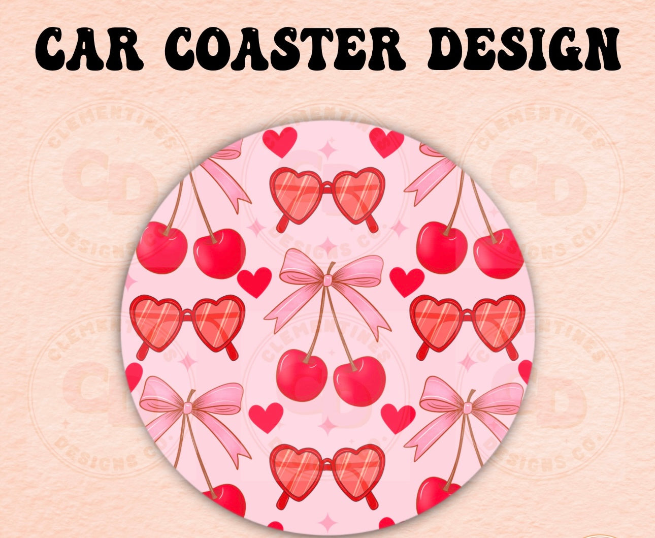 CHERRY & HEART GLASSES CUP COASTER SET