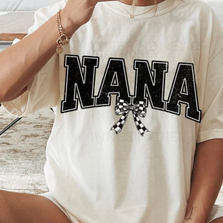 NANA CHECKERED BOW TEE OR CREW