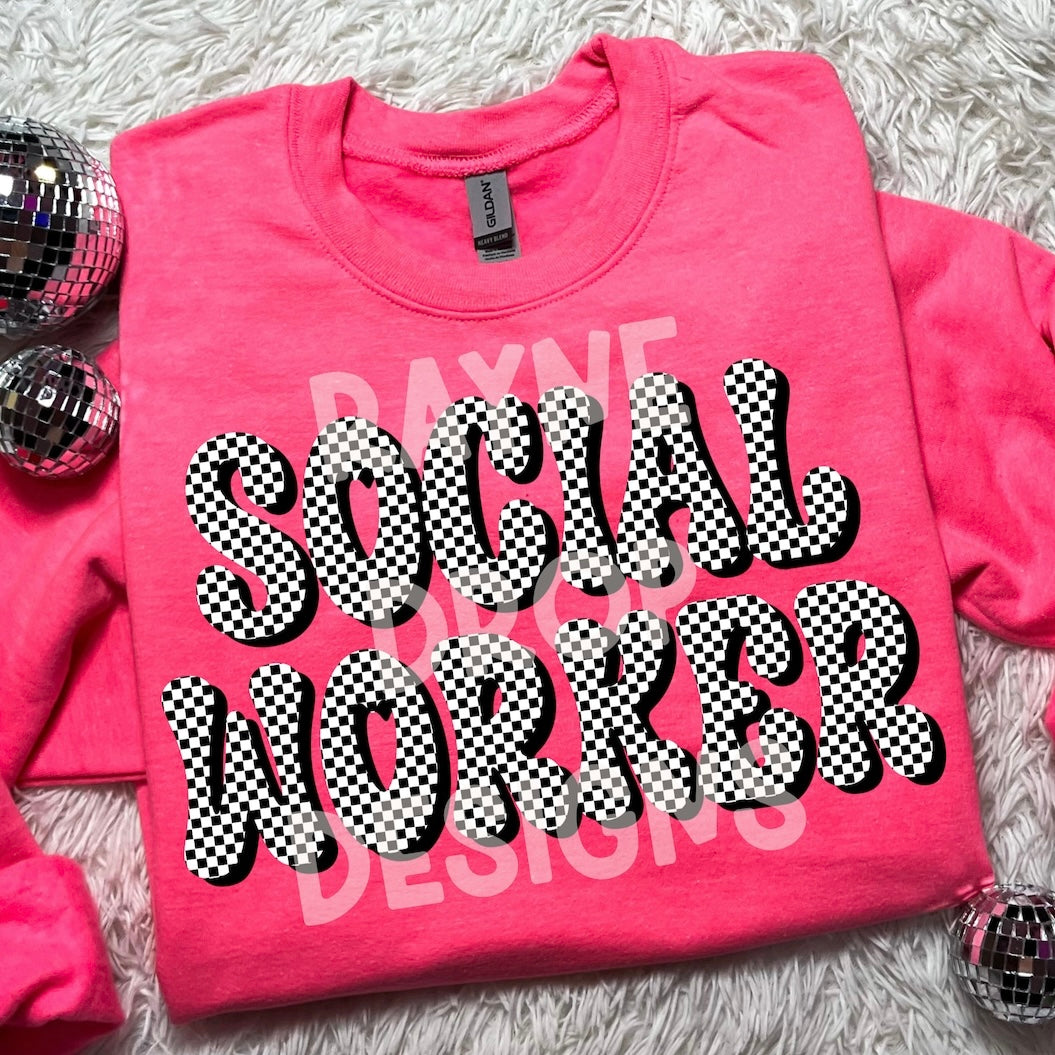 RETRO CHECKER SOCIAL WORKER TEE