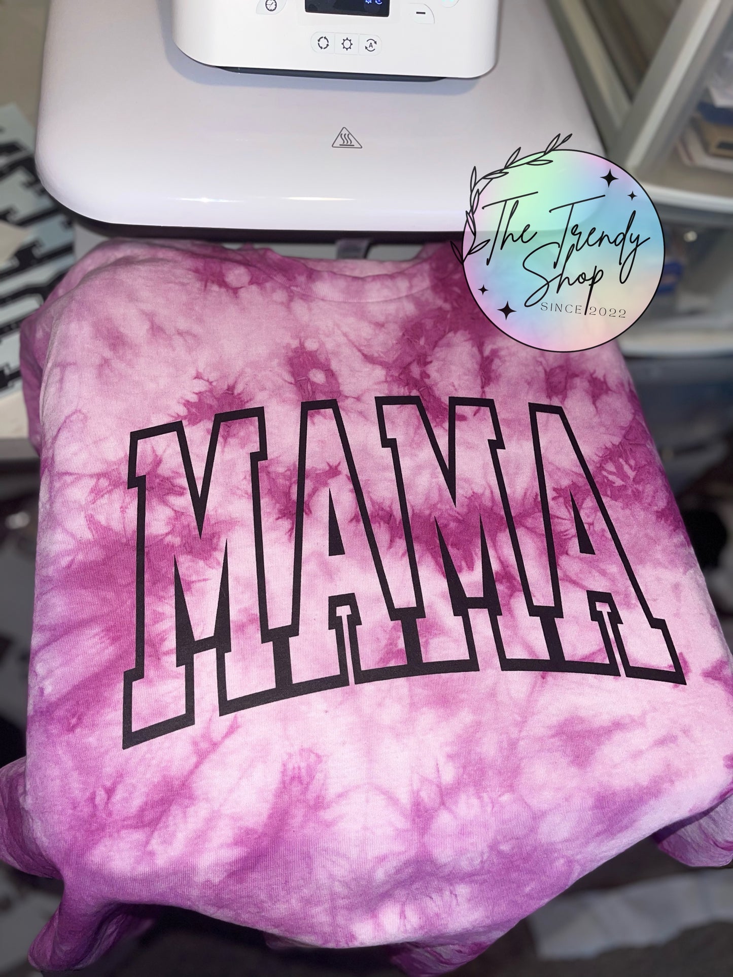 PURPLE TIE DYE MAMA TEE OR CREW