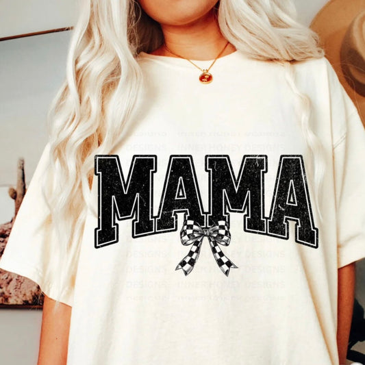 MAMA CHECKERED BOW TEE OR CREW