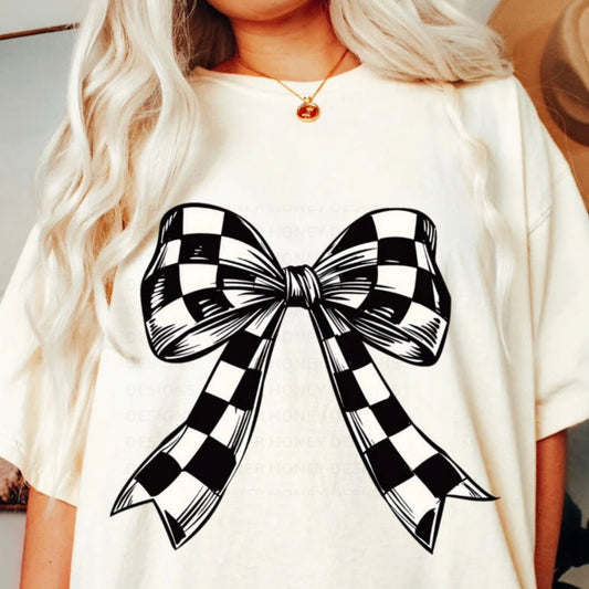 CHECKERED BOW TEE OR CREW