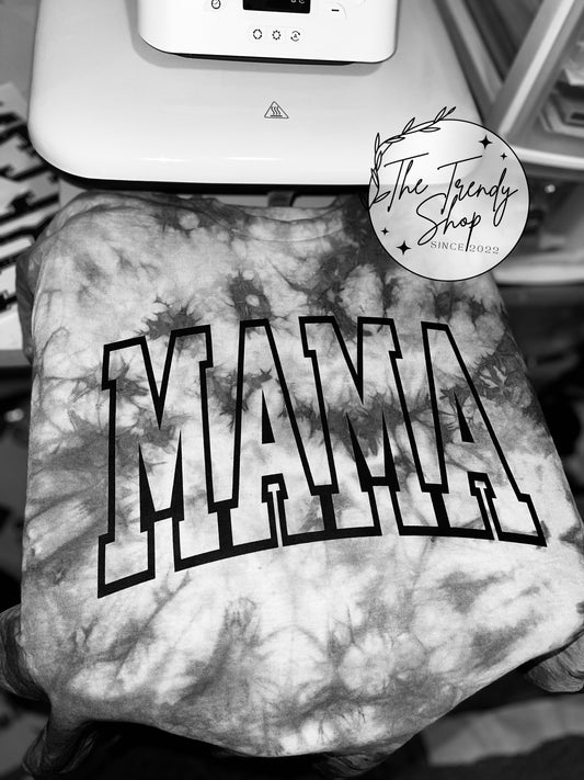 GRAY BLACK TIE DYE MAMA TEE OR CREW