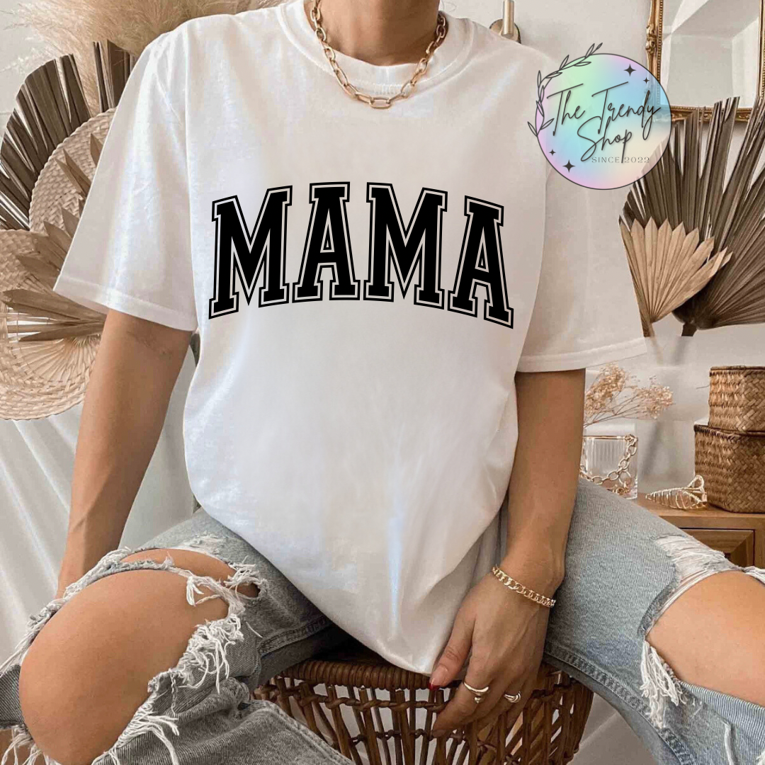 BLOCK LETTER MAMA TEE OR CREW