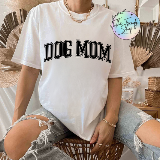 BLOCK LETTER DOG MOM TEE OR CREW