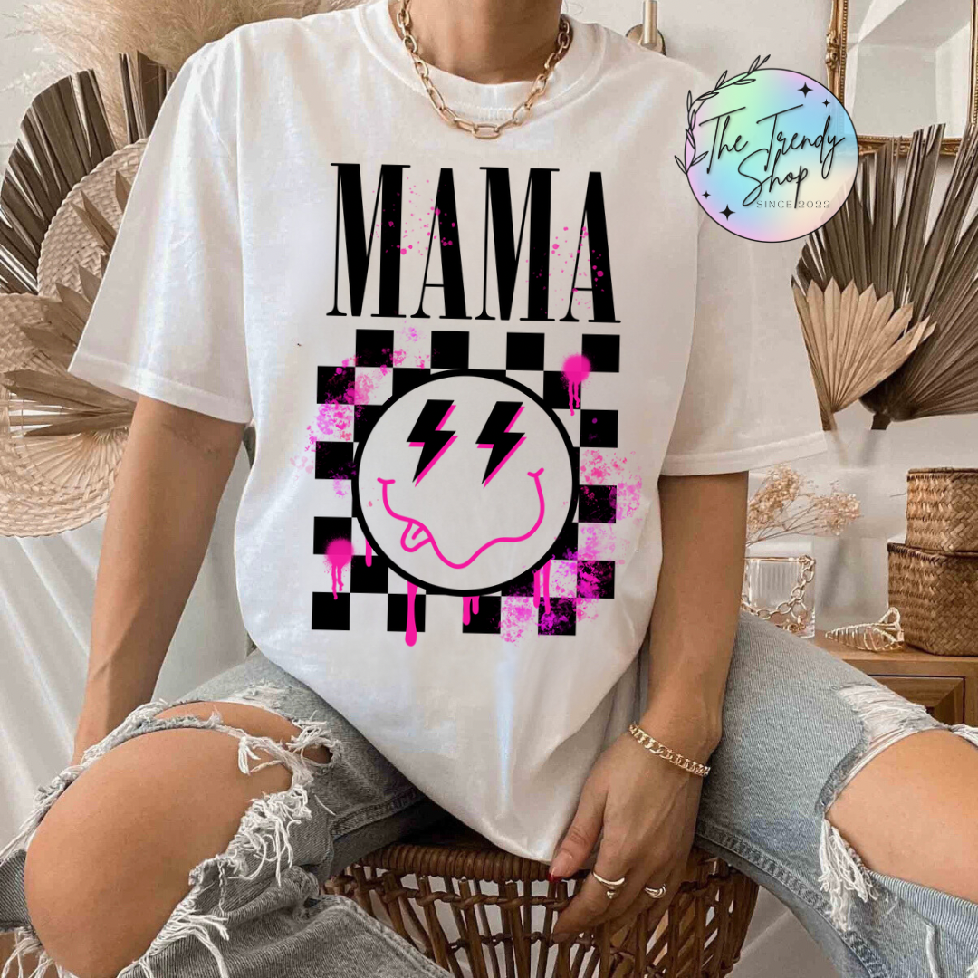 CHECKERED RETRO MAMA TEE OR CREW