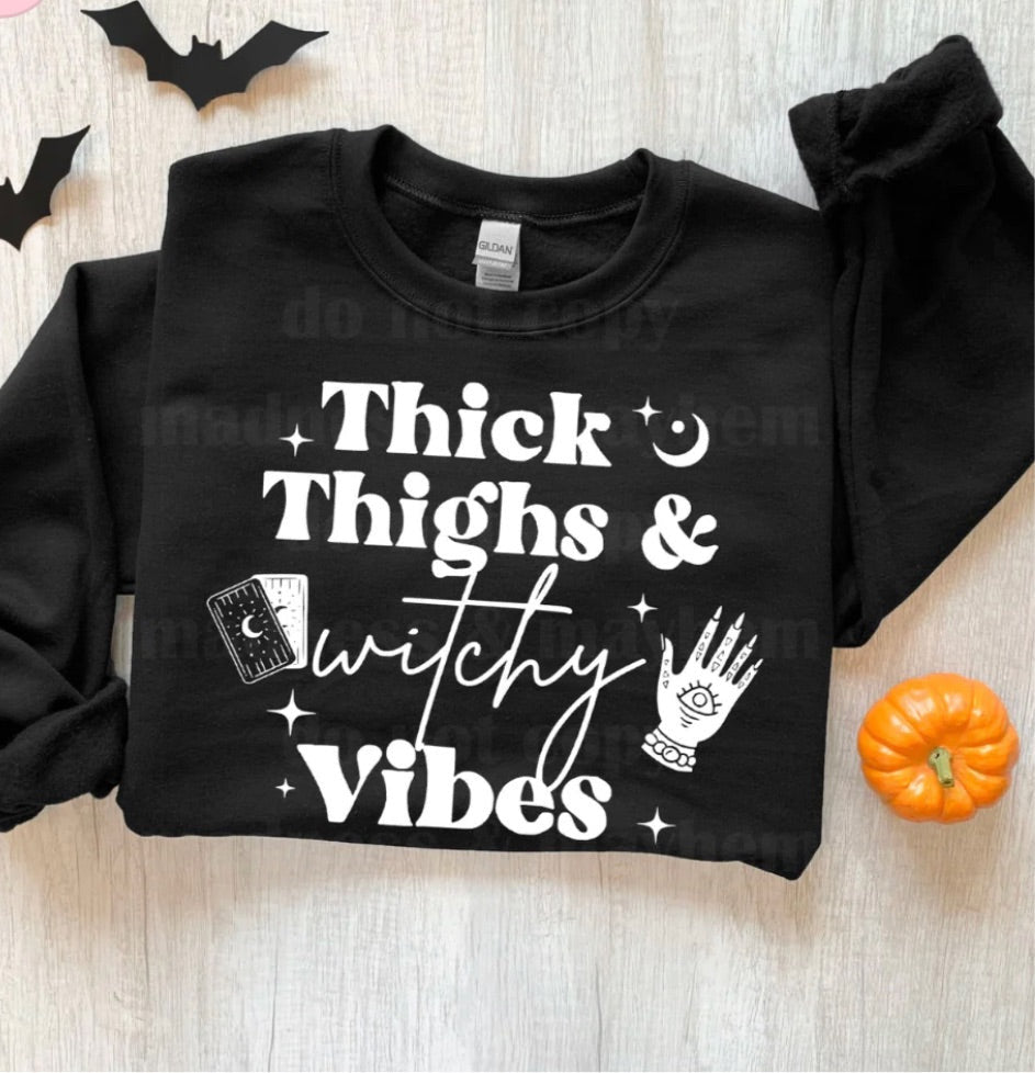 THICK THIGHS & WITCHY VIBES TEE OR CREW