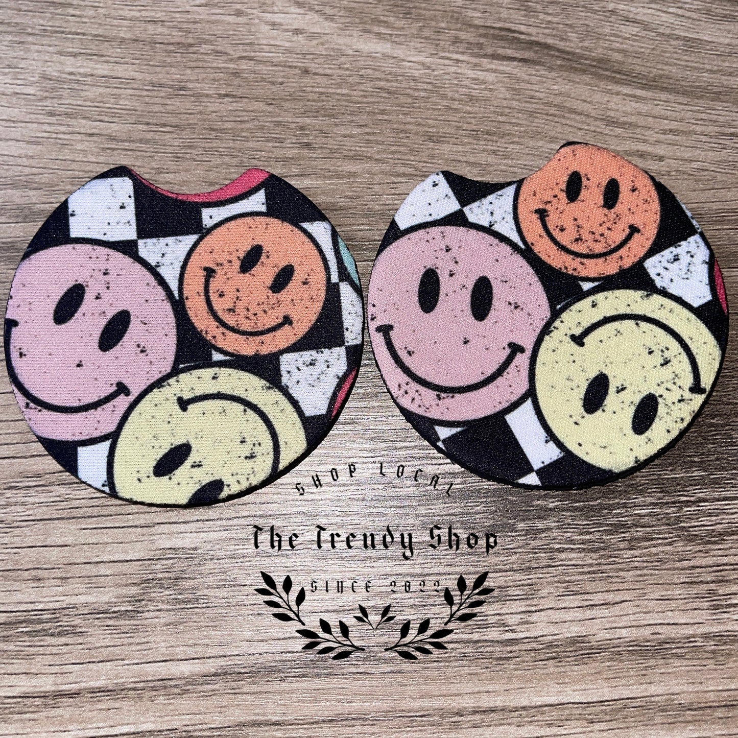 SMILEY CHECKERED CUP COASTER SET